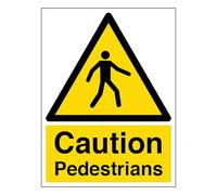 V Safety Caution Pedestrians - Portrait 200 x 300mm - 2mm Rigid Plastic Safety Sign