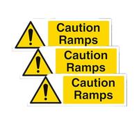 V Safety Caution Ramps - Landscape 300 x 100 mm - 2mm Rigid Plastic Safety Sign (Pack of 3)