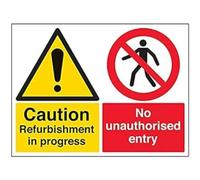 V Safety Caution, Refurbishment In Progress. No Unauthorised Entry Sign - 400mm x 300mm - 1mm Rigid Plastic