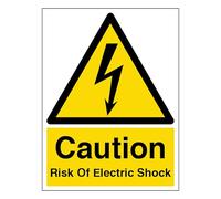 V Safety Caution Risk Of Electric Shock - Portrait 200 x 300 mm - Self Adhesive Vinyl Safety Sign