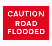 V Safety Caution Road Flooded Sign - 600mm x 450mm - 2mm Rigid Plastic