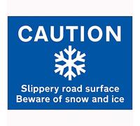 V Safety Caution Slippery Road Surface Beware Of Snow and Ice Sign - 600mm x 450mm - 2mm Rigid Plastic