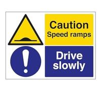 V Safety Caution Speed Ramps/Drive Slowly - 800x600mm Class RA1 Reflective 3mm Aluminium Composite With Anti-Graffiti Coating Safety Sign