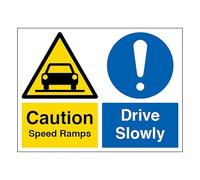 V Safety Caution Speed Ramps/Drive Slowly - Landscape 600 x 450 mm - 2mm Rigid Plastic Safety Sign