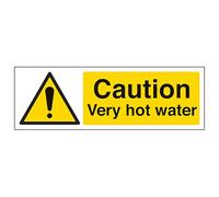 V Safety Caution Very Hot Water - Landscape 300 x 100 mm - Glow In The Dark 1mm Rigid Plastic Safety Sign