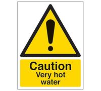 V Safety Caution Very Hot Water - Portrait 150 x 200 mm - Glow In The Dark 1mm Rigid Plastic Safety Sign