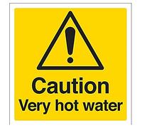 V Safety Caution Very Hot Water Warning Sign - 200mm x 200mm - Self Adhesive Vinyl