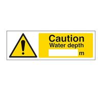 V Safety Caution Water Depth - Landscape 450 x 150 mm - Glow In The Dark Self Adhesive Vinyl Safety Sign