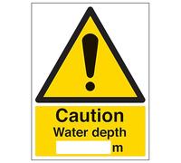 V Safety Caution Water Depth - Portrait 200 x 300 mm - Glow In The Dark Self Adhesive Vinyl Safety Sign