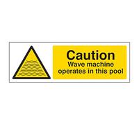 V Safety Caution Wave Machine Operate In This Pool - Landscape 300 x 100 mm - Glow In The Dark 1mm Rigid Plastic Safety Sign