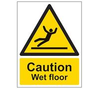 V Safety Caution Wet Floor - Portrait 150 x 200mm - 2mm Rigid Plastic Safety Sign