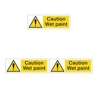 V Safety Caution Wet Paint - Landscape 300 x 100 mm - 2mm Rigid Plastic Safety Sign (Pack of 3)
