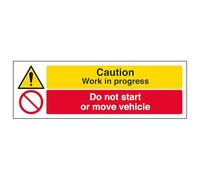 V Safety Caution Work In Progress/Do Not Start Vehicle - Landscape 450 x 150 mm - 2mm Super-Tough Rigid Plastic Safety Sign