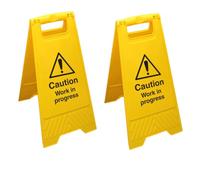 V Safety Caution Work in Progress - Yellow Double Sided Floor Sign Safety Sign Pack of 2