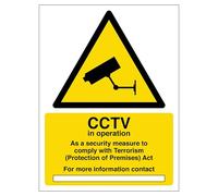 V Safety CCTV in Operation - Comply with Terrorism Act 150 x 200 mm - Glow In The Dark Self Adhesive Vinyl