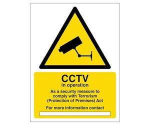 V Safety CCTV in Operation - Comply with Terrorism Act 210 x 297 mm (A4) - Self Adhesive Vinyl