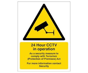 V Safety CCTV in Operation - Comply with Terrorism Act - Contact Security 150 x 200 mm - Self Adhesive Vinyl