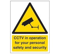 V Safety CCTV In Operation For Your Personal Safety - Portrait 300 x 400 mm - Glow In The Dark Self Adhesive Vinyl Safety Sign