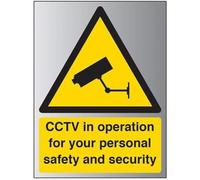 V Safety CCTV In OPERATION FOR Your Personal Safety… Sign - 300mm x 400mm - Self Adhesive Alu Effect