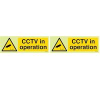 V Safety “CCTV In Operation” Glow-in-the-Dark Sign 300 × 100 mm - Rigid Photoluminescent Plastic - Durable, Infrared-Visible Security Warning (Pack of 2)