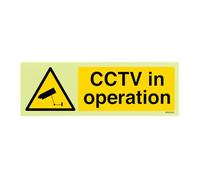 V Safety CCTV In Operation - Landscape 300 x 100 mm - Glow In The Dark 1mm Rigid Plastic Safety Sign