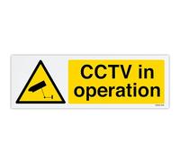 V Safety CCTV In Operation - Landscape Safety Sign - 300 x 100 mm - Self-Adhesive Monomeric Vinyl