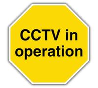 V Safety CCTV In Operation - Octagon Safety Sign - 300 x 300 mm - Face Adhesive Window Sticker