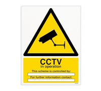 V Safety CCTV In Operation - Scheme Is Controlled By Safety Sign - 300 x 400 mm - Economy 0.5mm Polypropylene Sign with Mount Film