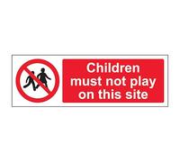 V Safety Children Must Not Play On This Site - Landscape 600 x 200 mm - 2mm Super-Tough Rigid Plastic Safety Sign