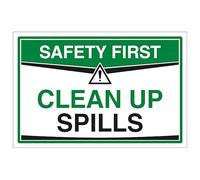 V Safety Clean Up Spills 300 x 200 mm - 2mm Super-Tough Rigid Plastic Safety Sign
