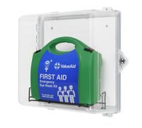 V Safety Clear First Aid Cabinet with 500ml Eyewash Kit - 2X 500ml Saline Bottles & 4 Eye Dressings, Hard Case, Wall Mounted