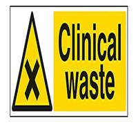 V Safety Clinical Waste Warning Sign - 600mm x 200mm - Self Adhesive Vinyl