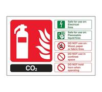 V Safety CO2 Fire Extinguisher - Landscape 200 x 150 mm - 2mm Rigid Plastic Safety Sign