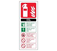 V Safety Co2 Id Fire Extinguisher Sign - Portrait - 100mm x 280mm - 1mm Rigid Plastic, Black/Green/Red