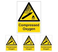 V Safety Compressed Oxygen - Portrait 150 x 200mm - 2mm Rigid Plastic Safety Sign (Pack of 4)
