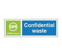 V Safety Confidential Waste, GDPR Aware - Landscape 300 x 100 mm - 1mm Rigid Plastic Safety Sign
