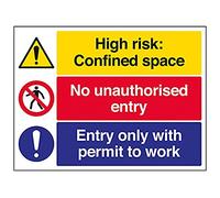 V Safety Confined Space/No Unauthorised Entry/Permit To Work Warning Sign - 400mm x 300mm - 1mm Rigid Plastic
