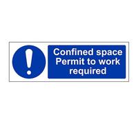 V Safety Confined Space Permit To Work Required - Landscape 300 x 100 mm - Glow In The Dark Self Adhesive Vinyl Safety Sign