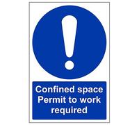 V Safety Confined Space - Permit To Work Required - Portrait 150 x 200 mm - Self Adhesive Vinyl - Aluminium Effect Safety Sign
