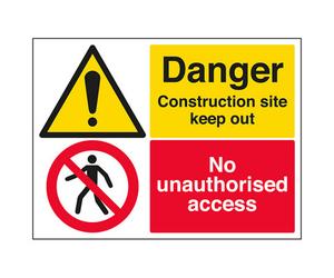 V Safety Construction Site N/unauthorised Access Warning Sign Alu Com 400X300mm