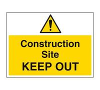 V Safety Construction Sites Keep Out Warning Sign - 400mm x 300mm - 2mm Rigid Plastic