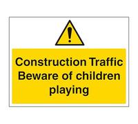 V Safety Construction Traffic Beware Of Children - Large Landscape 600 x 450 mm - 3mm Aluminium Composite Safety Sign