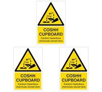 V Safety COSHH Cupboard Caution Hazardous Chemicals Stored Here 100 x 150 mm Safety Sign - Self Adhesive Vinyl (Pack of 3)
