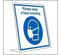 V Safety Covid Retail Desk Sign - Wear A Face Covering - 150mm x 200mm - 2mm Rigid Plastic