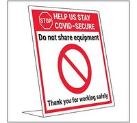 V Safety Covid Secure Desk Sign - Do Not Share Equipment - 150mm x 200mm - 2mm Rigid Plastic