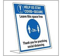 V Safety Covid Secure Desk Sign - Leave Space Free - 200mm x 300mm - 2mm Rigid Plastic