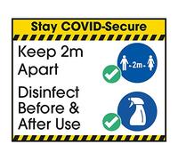 V Safety COVID-Secure Sticker - 2m Apart/Disinfect B4-100mm x 80mm - Self Adhesive Vinyl