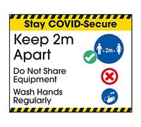 V Safety COVID-Secure Sticker - 2m Apart/Wash Hands - 100mm x 80mm - Self Adhesive Vinyl