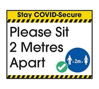 V Safety COVID-Secure Sticker - Sit 2m Apart - 100mm x 80mm - Self Adhesive Vinyl