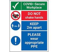 V Safety COVID-Secure Workplace - Appropriate PPE - 300mm x 400mm - 1mm Rigid Plastic